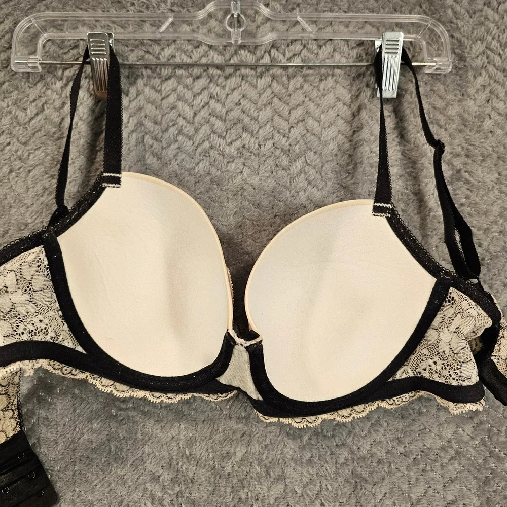 Victorias‎ Secret Dream Angels Lined Demi Bra 36C Cream Black Lace Rhinestone